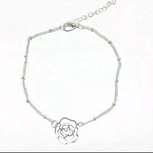 silver rose flower anklet